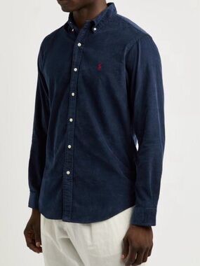 Ralph Lauren Men’s Classic Fit Corduroy Shirt Navy Red Pony XXL
